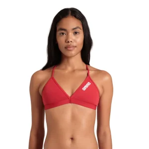 WOMEN'S TEAM SWIM TOP TIE BACK SOLID RED_WHITE