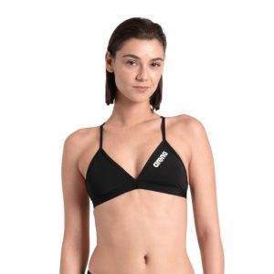 ARENA WOMEN’S TEAM SWIM TOP TIE BACK SOLID BLACK_WHITE