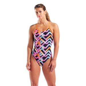 ARENA WOMEN’S TEXTURE SWIMSUIT TIE BACK MULTI_BLACK