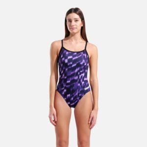 ARENA WOMEN’S WAVE CHALLENGE BACK SWIMSUIT BLACK/TEAM_PURPLE